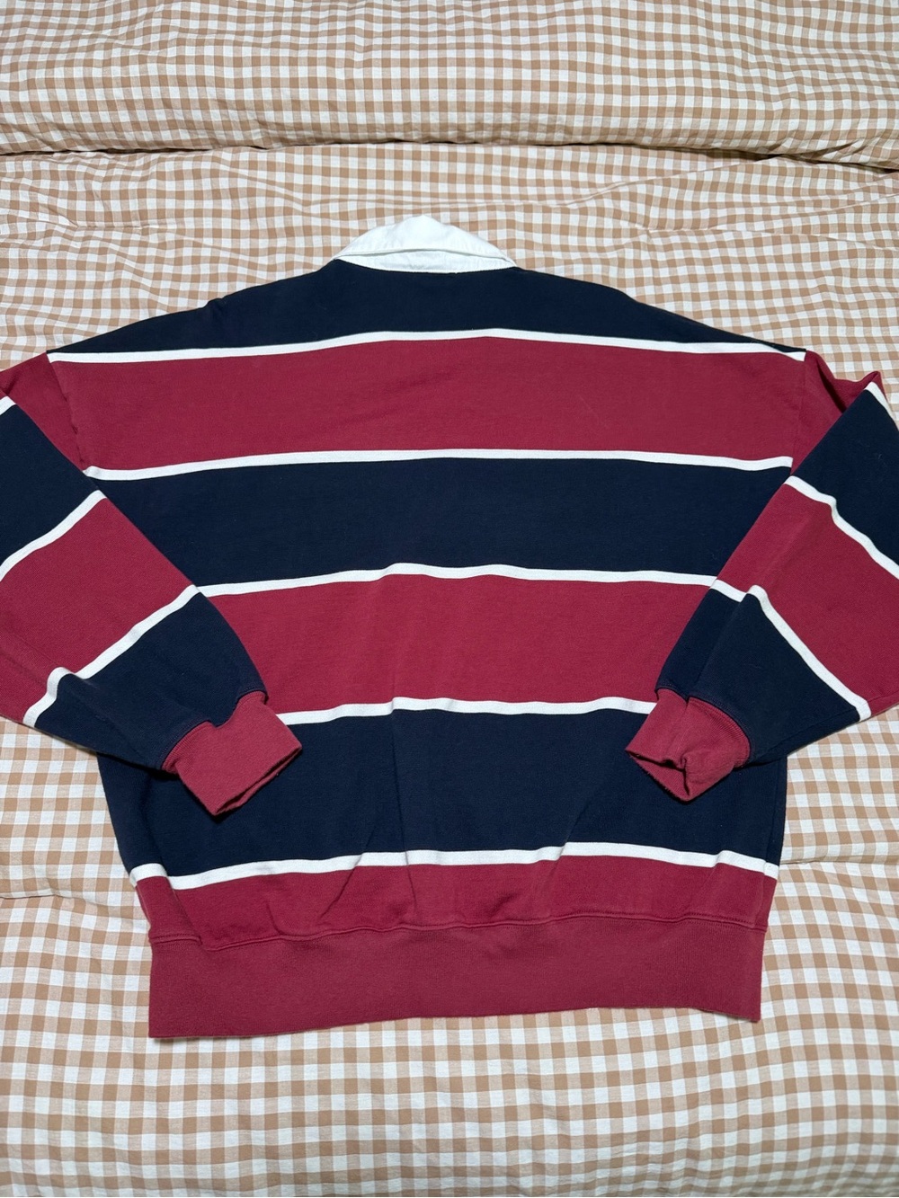 Aritzia Striped Rugby Shirt in Navy, Burgundy & White - Picture 3 of 6